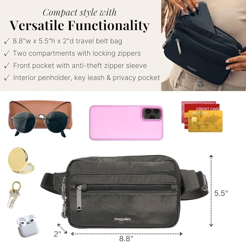 Baggallini Securtex Anti-Theft Belt Bag - color: Charcoal