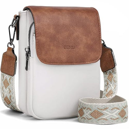 GEMIU Small Rfid Cell Phone Purse Leather Crossbody Purses for Women Travel - color: White&brown