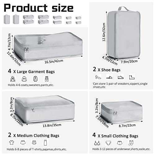 Reginary Travel Packing Cubes 10 Pcs with Shoe Bags - color: Gray