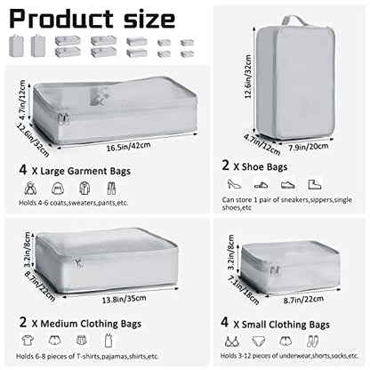 Reginary Travel Packing Cubes 10 Pcs with Shoe Bags - color: Gray