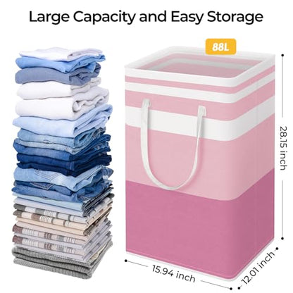 HomeHacks 2 Pack Laundry Baskets, Laundry Hampers Bags (Grey+Pink 88L) - color: Grey+Pink, size: 88L