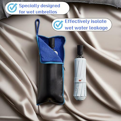 Dual-Sided Wet Umbrella Sleeve - Waterproof Oxford Fabric & Super Absorbent Microfiber, Portable Carry Pouch for Travel & Commute, Fits Most Umbrellas, Leak-Proof Zipper