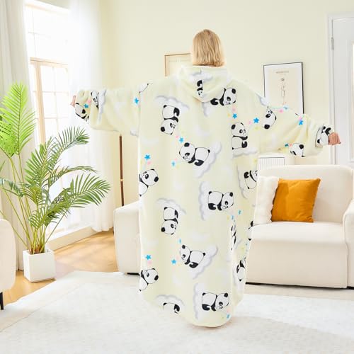 Moinlizy Oversized Wearable Blanket Hoodie for Women Men - color: White Panda