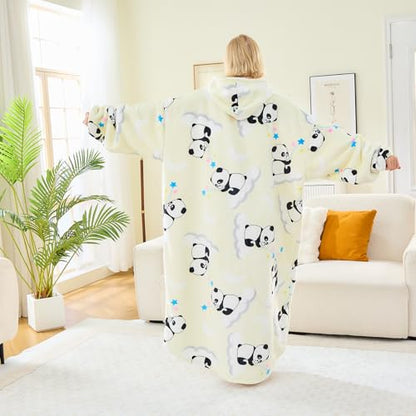 Moinlizy Oversized Wearable Blanket Hoodie for Women Men - color: White Panda