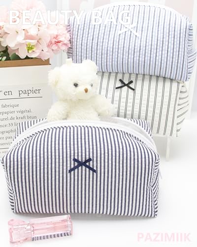 PAZIMIIK Cozy Makeup Bag for Women,Zipper Cosmetic Pouch,Stripe Navy Blue - color: Stripe Navy Blue