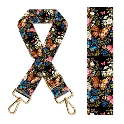 Purse Strap Replacement Crossbody 1.5" Wide Gold Buckle Shoulder Strap, Cute Handbag Strap Bag Strap Replacement Belts Adjustable Cute Luxury Rose Butterfly - color: Cute Luxury Rose Butterfly