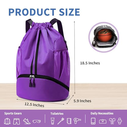 JELUTAR Drawstring Backpack Gym Bag with Shoes Compartment, Purple - color: Purple, size: Large