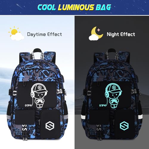 Scothen Boys Backpack, Cool Luminous Kids School Backpacks with Lunch Bag - color: Blue Musicer