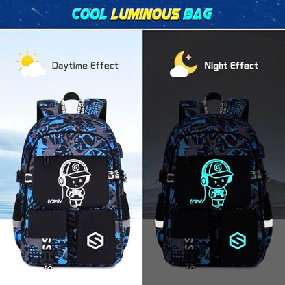 Scothen Boys Backpack, Cool Luminous Kids School Backpacks with Lunch Bag - color: Blue Musicer