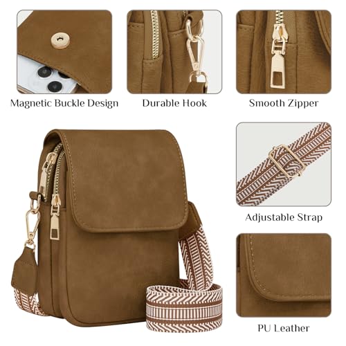 Fashion Small Crossbody Bags for Women Trendy Designer Cell Phone Purses - color: Sandy Brown