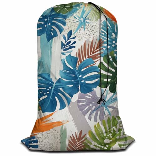 Swono Tropical Leaf Large Laundry Collapsible Laundry Bag Summer Exotic Brush Strokes Foldable Laundry Hamper Bag, Machine Washable, Oxford Cloth, Colorful - color: Tropical Leaf