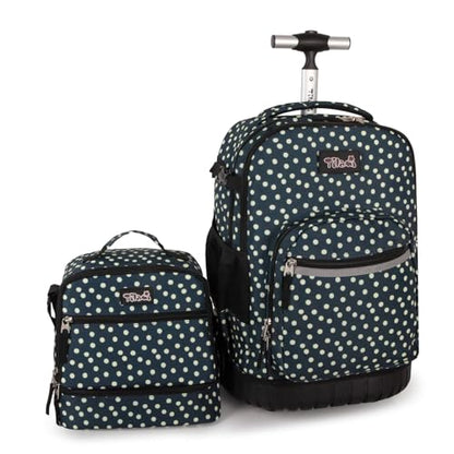 Tilami Rolling Backpack for Kids 19 inch with Lunch Bag Wheeled Laptop Backpack,Green dots - color: Green Dots
