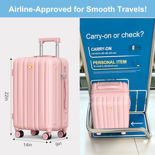 MGB Hardside Carry On Luggage 22x14x9 Airline Approved, Scratch Resistant - color: Pink, size: 20 Inch - Carry-on
