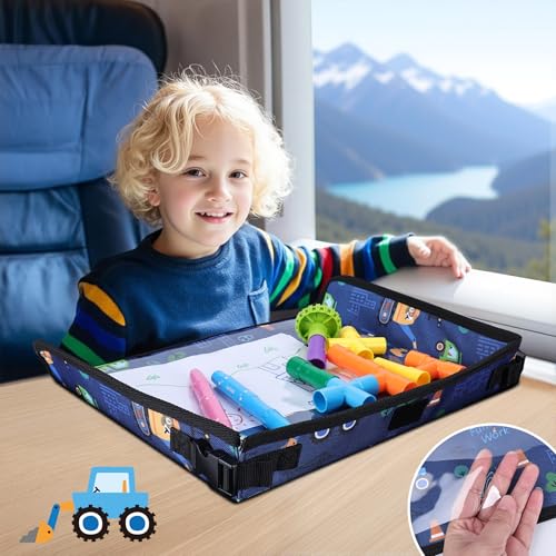 Kids Tray Table Cover, Airplane Tray Cover with Pockets - color: Dark Blue