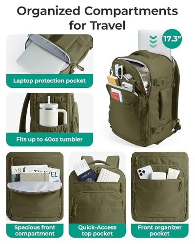 BAGSMART 17.3 inch Laptop Travel Backpack for Women & Men - Olive green - color: Olive Green