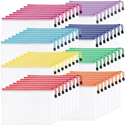64 Pack A4 Letter Size Mesh Zipper Pouch Bags, 8 Colors - size: 13.4 x 9.2 in-64pcs