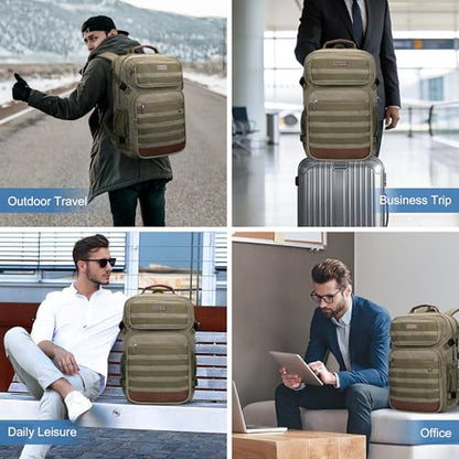 WITZMAN Canvas Travel Backpack for Men Multiple Pockets - color: Army Green