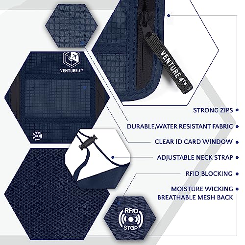 VENTURE 4TH Hidden Neck Pouch for Travel & Quick Dry Towel Set - Ideal Travel Bundle for Vacations, Backpacking and Business Trips - Travel Towel Size XL