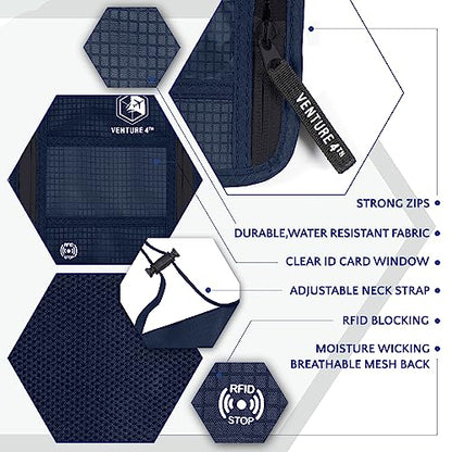 VENTURE 4TH Hidden Neck Pouch for Travel & Quick Dry Towel Set - Ideal Travel Bundle for Vacations, Backpacking and Business Trips - Travel Towel Size XL