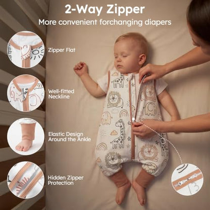Yoofoss Toddler Sleep Sack with Feet 24-36 Months 100% Organic Cotton - color: Brown Animals, size: 24-36M