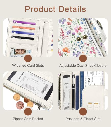 Flowers Wallet Women RFID, Passport Holder, Credit Card Holder - color: Colorful Flowers
