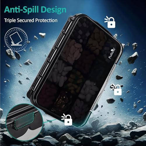 Fullicon Moisture Proof Travel Pill Organizer, 12 Large Compartments, Black