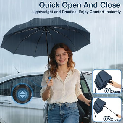 ZOMAKE Travel Umbrella Compact - 10 Ribs Portable Collapsible Umbrellas for Rain Windproof - Paraguas Automatic Small Folding Umbrella Lightweight Packable Umbrella for Women Men - color: Blue
