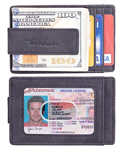 Travelambo Money Clip for Men Magnetic Front Pocket Wallet Slim Wallet Minimalist Card Holder RFID Blocking (Black Smooth) - color: Black Smooth