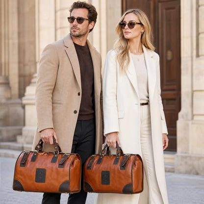 Canvas + Leather Travel Luggage Tote Duffle Gym Suitcase Weekender Overnight Bag For Men Male FB8151 (8151-Coffee) - color: 8151-pu-red Coffee