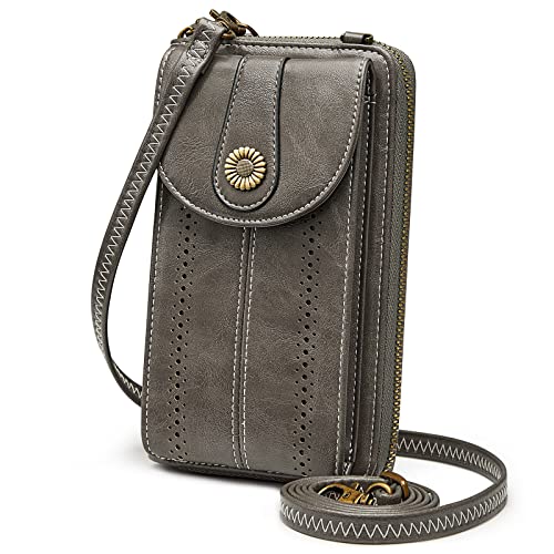 S-ZONE Women RFID Blocking Crossbody Cell Phone Purse PU Leather Wallet - color: Dark Grey