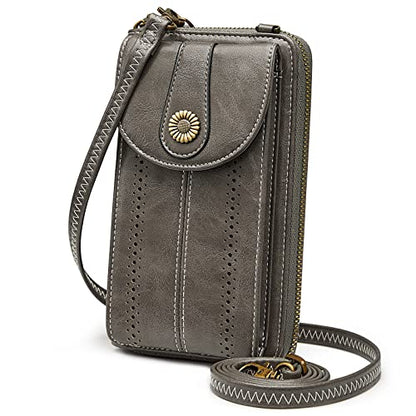 S-ZONE Women RFID Blocking Crossbody Cell Phone Purse PU Leather Wallet - color: Dark Grey