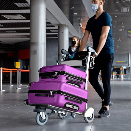 Karl home Luggage Set 3 Piece Hardshell Suitcases with TSA Lock, Purple - color: Purple, size: 3 Piece Set (20/24/28 Inch)
