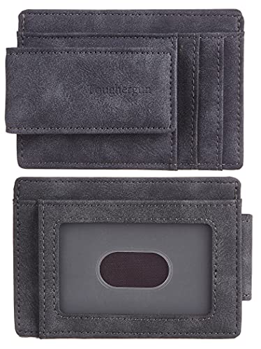 Toughergun Slim Wallet for Men RFID Blocking Money Clip, Minimalist Front Pocket Credit Card Holder, Magnetic Thin Mens Wallets with ID Window - color: Deep Grey