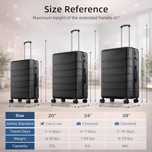 24 Inch Checked Luggage, Expandable, TSA Lock, Blue - color: Black, size: 24 Inch