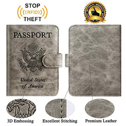 Passport Holder Cover Wallet RFID Blocking, Travel Essentials - color: Grey