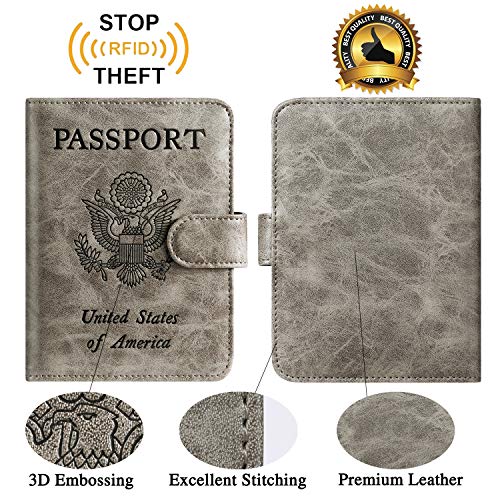 Passport Holder Cover Wallet RFID Blocking, Travel Essentials - color: Grey