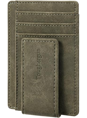 Toughergun Slim Wallet for Men RFID Blocking Money Clip, Minimalist Front Pocket Credit Card Holder, Magnetic Thin Mens Wallets with ID Window - color: Grass Green