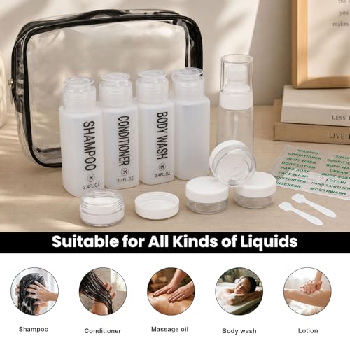 Travel Bottles for Toiletries Pre-Printed 14PCS 3.4oz Containers - color: White