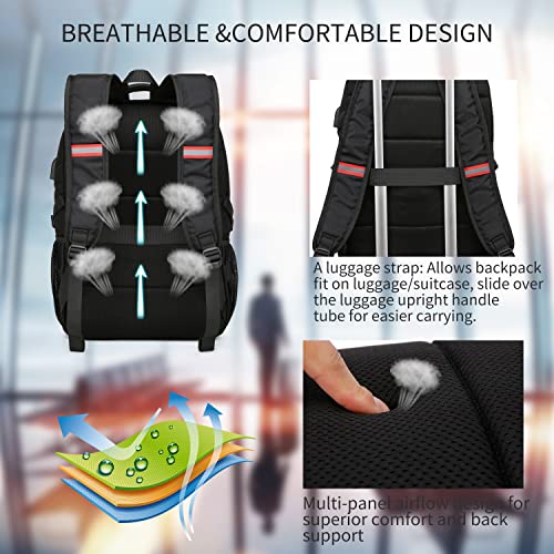 CAFELE 17.3 inch Laptop Backpack,Large Backpack Computer Bookbag Rucksack with USB Charging Port,Water Resistant Sturdy Backpack for Business College School Travel,Men Women Casual Daypack,Black - color: Black
