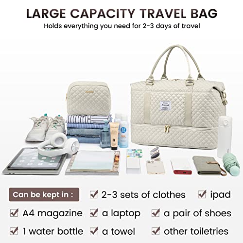 LOVEVOOK Travel Duffle Bag,Weekender Bags for Women with Shoe Compartment - color: Beige-Coffee-Black-a, size: Large-2 Pcs