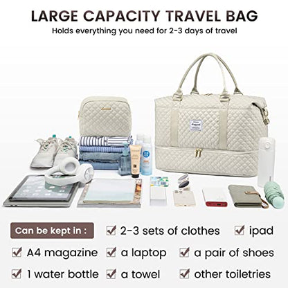 LOVEVOOK Travel Duffle Bag,Weekender Bags for Women with Shoe Compartment - color: Beige-Coffee-Black-a, size: Large-2 Pcs