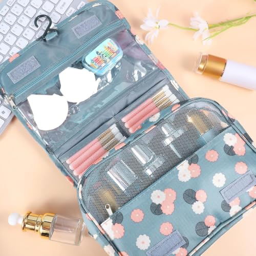 Hanging Toiletry Bag for Women, Portable Cosmetic Summer Beach Bag, Floral - color: Blue
