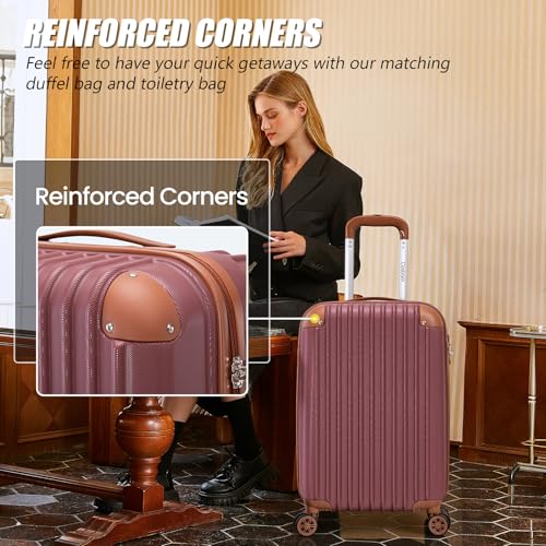 Cosbarn Luggage Sets, Lightweight Durable Hardshell, 5 piece Suitcase Sets - color: CarmineRed