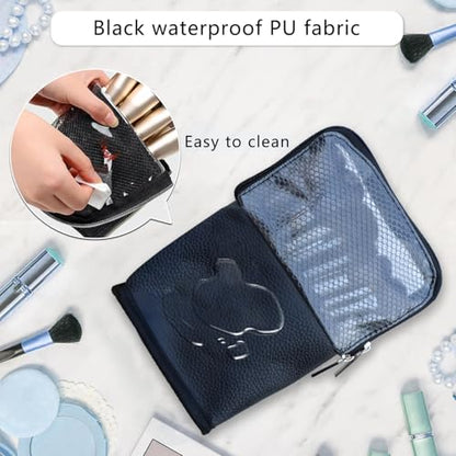 MOND'SUB Makeup Brush Organizer Bag, Makeup Brush Case Travel Makeup Brush Holder Large Professional Cosmetic Bag Artist Storage Bag Essentials Stand-up Foldable Makeup Cup Waterproof （Black, Large） - style: Zipper Bag