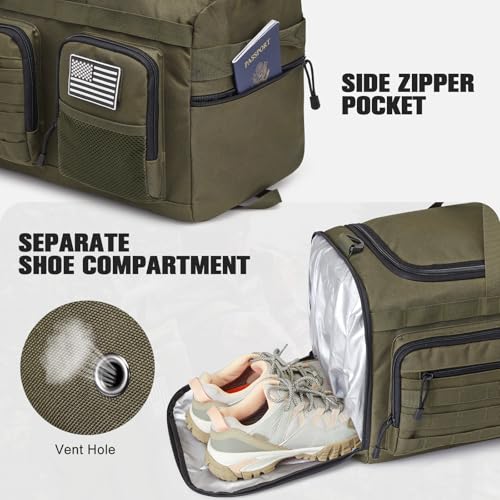 G4Free 3-in-2 Duffle Bag Travel Gym Sports, Large Tactical Duffel Backpack - color: Dark Tan