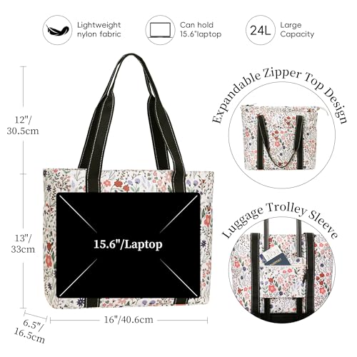 Tote Bag for Women with LaptopCompartment & Cup Holder - color: Pastel Flowers
