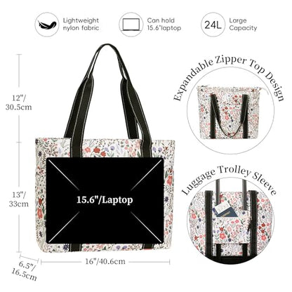 Tote Bag for Women with LaptopCompartment & Cup Holder - color: Pastel Flowers