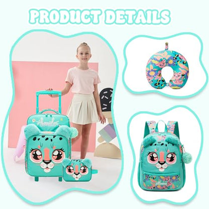 Kids Carry On Luggage with Wheels Softside Kids Suitcase for Girls Airline Approved & Girls Multi-function Carry Bag 4pcs Set - color: Lvbaozi