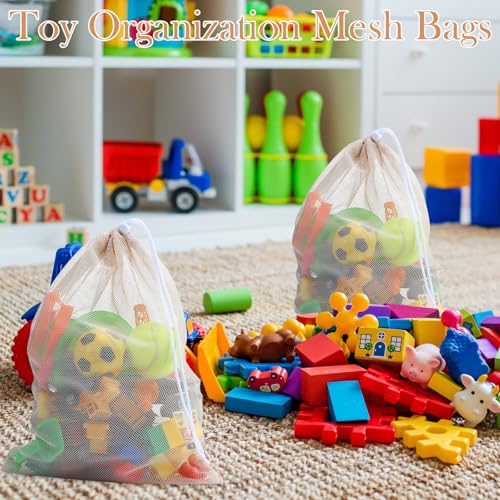 Frienda 6 Pack Mesh Drawstring Bags 11x15 Inch for Toys - color: Beige Color