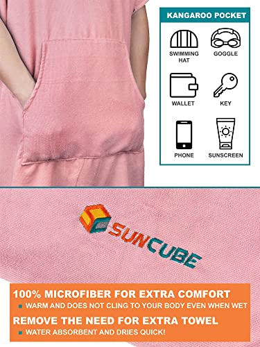 SUN CUBE Surf Poncho Changing Robe with Hood, Wetsuit Changing Hooded Towel - color: Pink